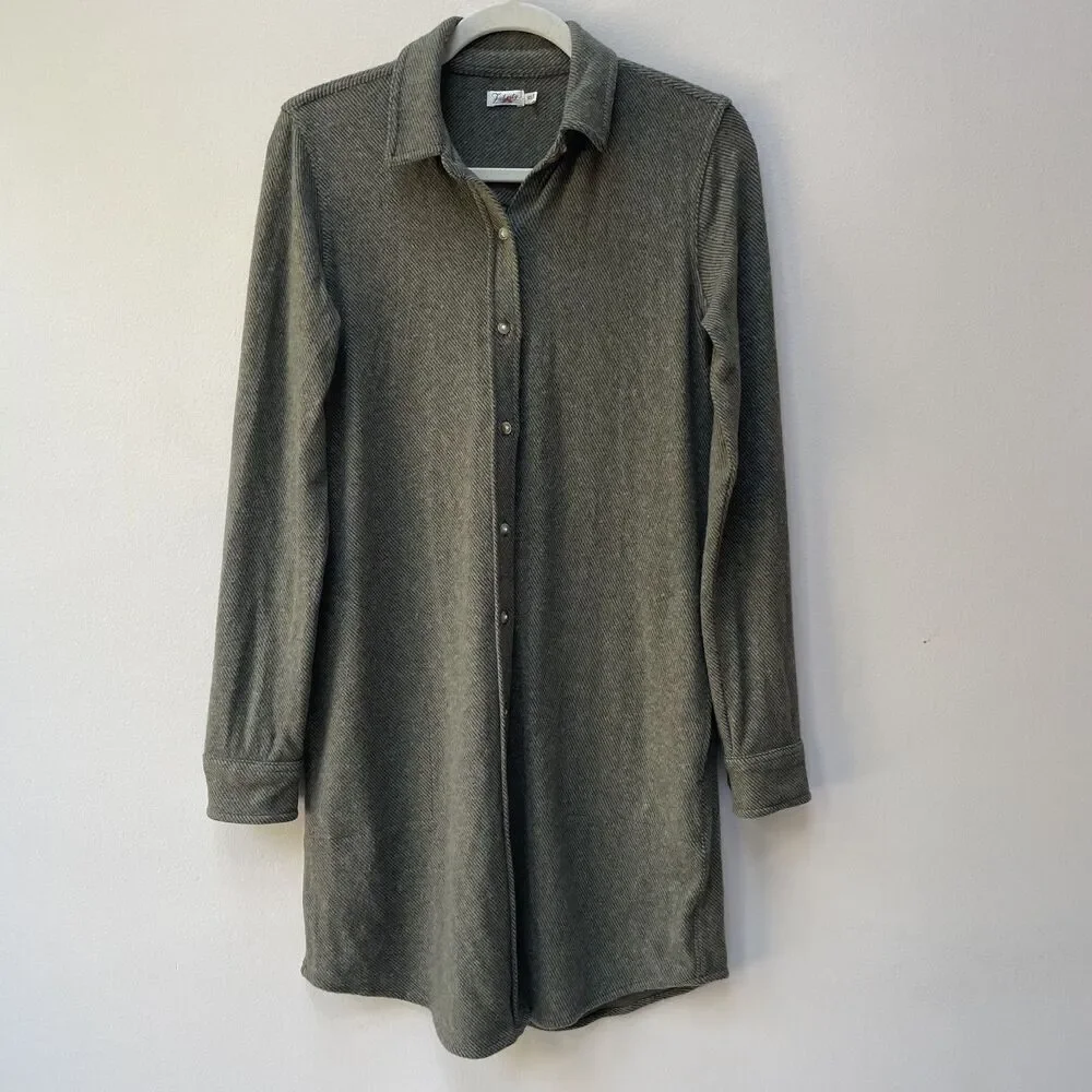 Faherty Legend Sweater Dress Olive Green Melange Twill Long Sleeve Soft Size XS